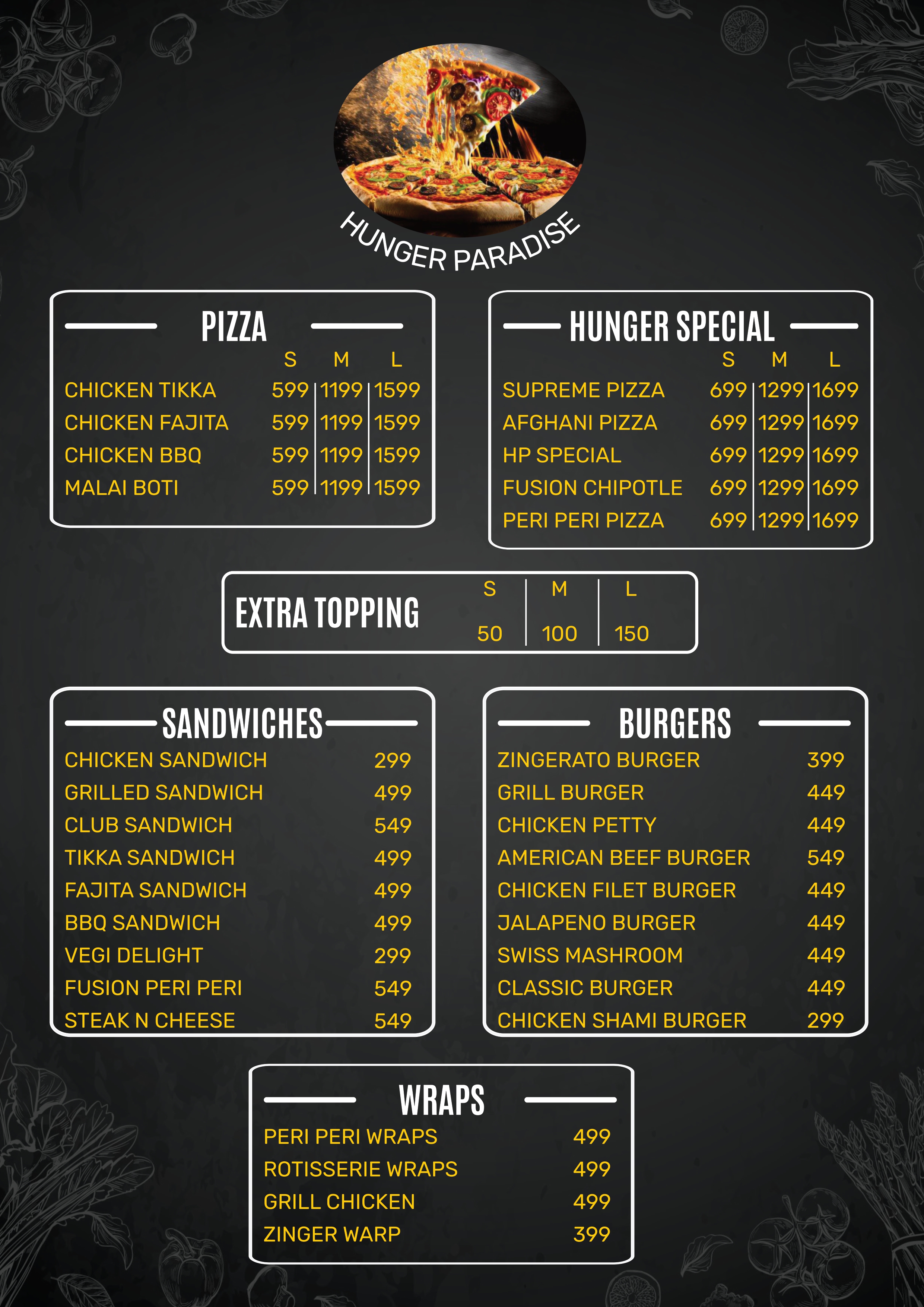 Menu Pizza & Burgers